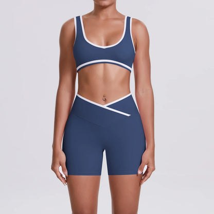 Women Two Piece Gym Workout Set Female Bra Yoga Sets 2ps Shorts Fitness Wear Women Quick-Dry Camisole Sports Bra Suits Good Vibrations