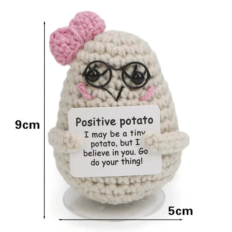 Positive Energy Pocket Hug Crochet Doll, Mini Handmade Knitted Plush Potato Turtle Vegetable Duck Funny Support Gift with Card Good Vibrations