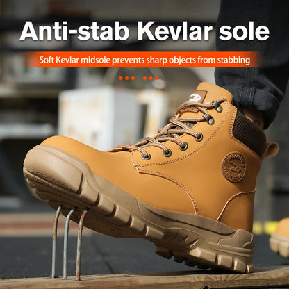 High Top Men Work Shoes Anti-Puncture Anti-smash Work Sneakers Slip Resistant Comfortable Soft Water Resistant Work Hiking Boots Good Vibrations