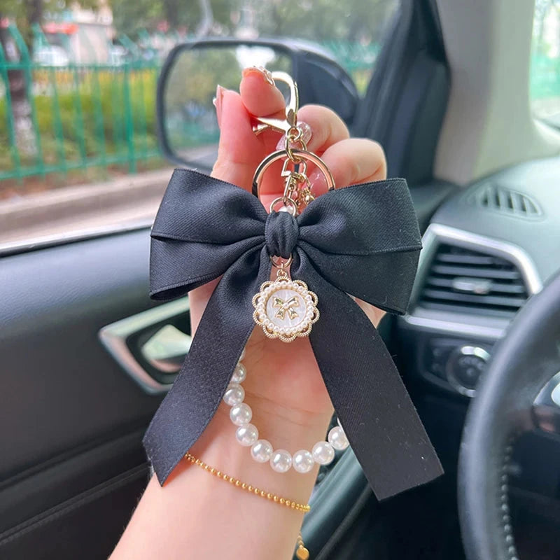 Creative Bow, Pearl Chain Keychain, Women's Fashion Bag Pendant, Car Keychain, Personalized Ribbon Necktie Good Vibrations