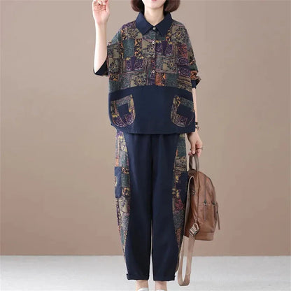 Women Suit Spring and Autumn New Korean Printed Two-piece Set Female Fashionable Casual Cotton And linen Outfit Femme 2PCS ﻿ Good Vibrations