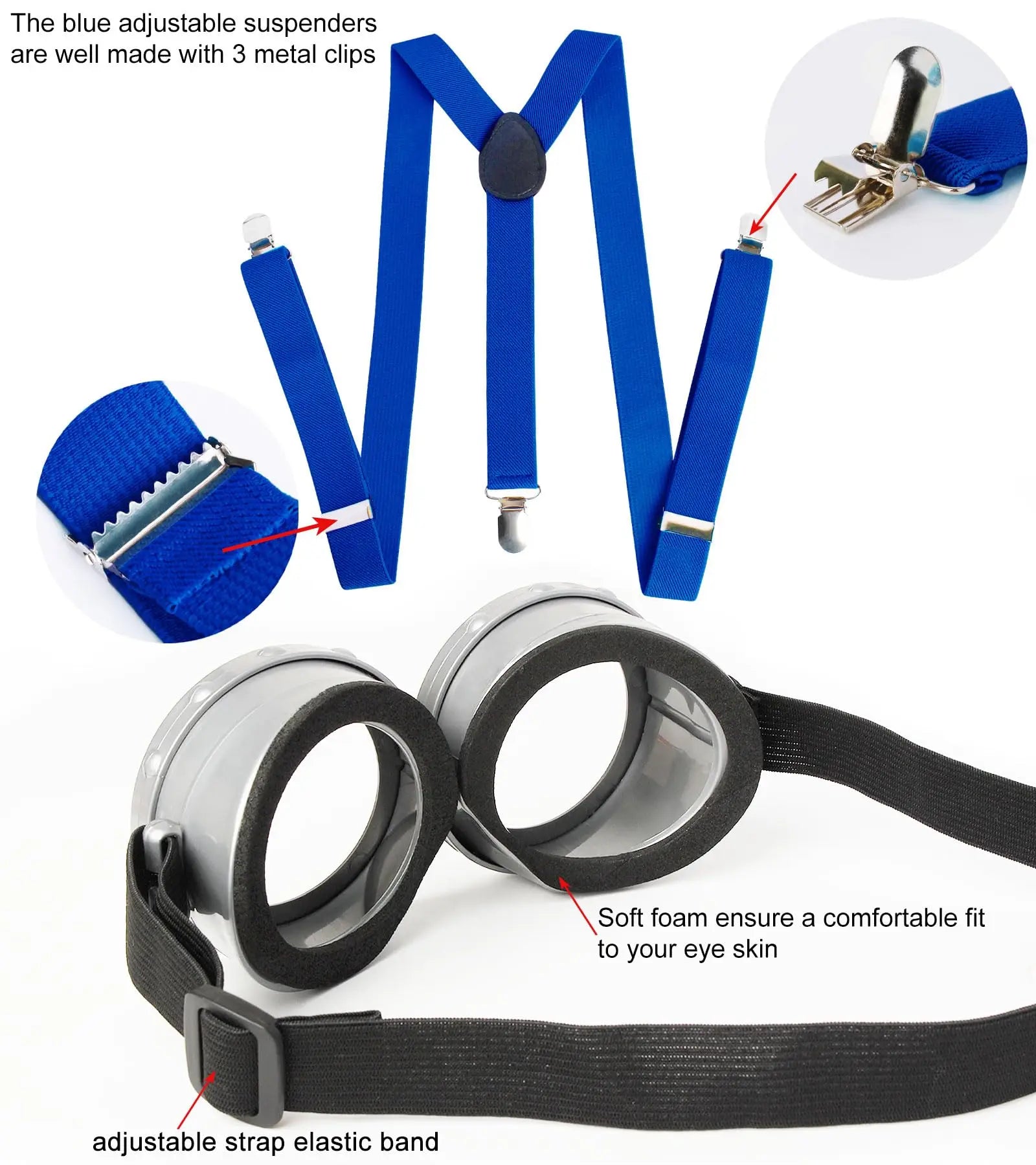 5 PCS Halloween Costume for Kids Girls,Goggles/Beanie/Tutu Skirt/Suspenders/Gloves Halloween Christmas Costume Accessories Good Vibrations
