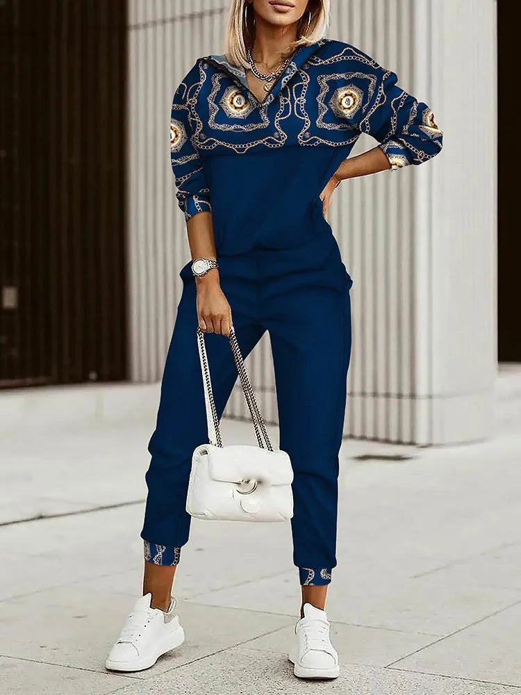 Two Piece Set For Women Print Long Pant Sets 2 Piece Sets Women Outfit Spring Autumn Long Sleeve Fashion Elegant Office Sets Good Vibrations