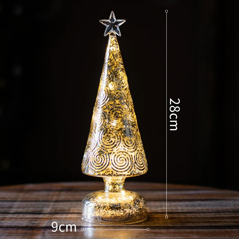 Christmas Tree Glass Night Light for Home Xmas Romantic Holiday Atmosphere Arbol De Navidad Ornaments LED Luminous Decoration Good Vibrations