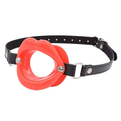 Adult silicone lips O ring gag with adjustable black strap for BDSM and cosplay restraints
