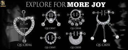 QKKQ metal nipple clamps with chain, ergonomic design for women and couples, stainless steel.