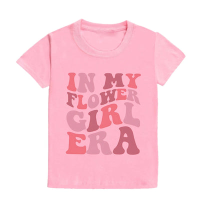 In My Flower Girl Era Toddler Shirt Flower Girl Proposal Bridal Party Kids Short Sleeve Shirts Clothes Wedding Party Gift Good Vibrations