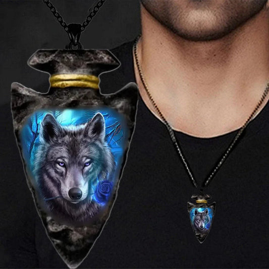 Creative Black Triangle Chain Pendant Animal Wolf Head Necklace Hip Hop Necklaces for Men Animal Jewelry Stainless Steel Gift Good Vibrations