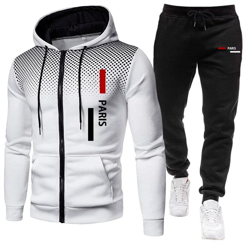 Men's Sportswear Hooded Sweatshirt and Sweatpants Urban Casual Sporty Zipper Hoodie Jogging Suit Fall/winter Training Outfits Good Vibrations