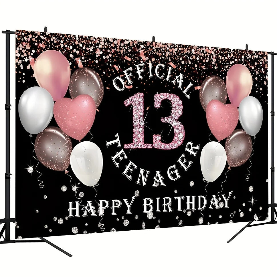 Rose gold girl's 13th birthday decoration, birthday party supporting photography background, 13th birthday party supplies Good Vibrations