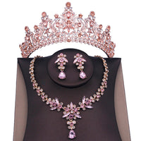 Red Bridal Jewelry Sets for Women Tiaras Crown Necklace Earrings Set Wedding Dress Bride Costume Accessories Good Vibrations