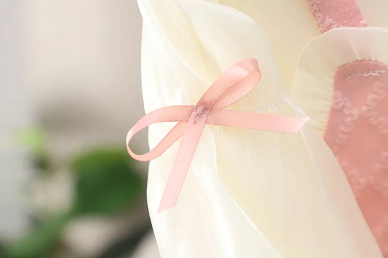 Baby Girls Dress Sweet Pink Bow Dress For Girls Long Puff Sleeve Flower Princess Dresses Spring Autumn Children's Clothing Good Vibrations