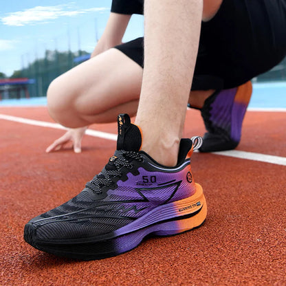 New Men's Carbon Plate Running Shoes Soft Cushion Shock Absorbing Sports Shoes Unisex Sneakers Light Anti-Slip Training Shoes Good Vibrations