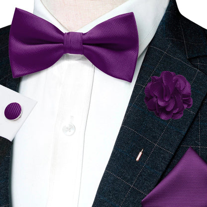 Wedding Bow Tie for Men Solid Pink Pre-tied Bowtie Pocket Square Cufflinks Corsage Set Party Business Silk Butterfly Knot Gift Good Vibrations