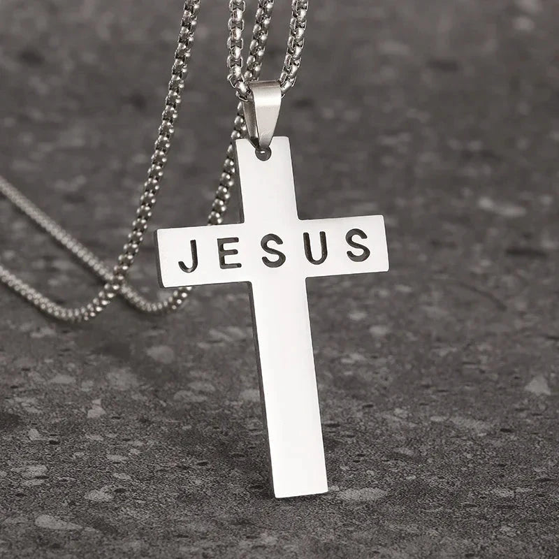 Philippians 4:13 Men's Simple Cross Pendant Necklace Stainless Steel Religious Amulet Jewelry Unisex Bijoux Good Vibrations