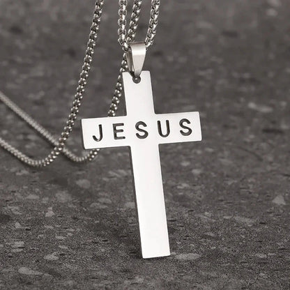 Philippians 4:13 Men's Simple Cross Pendant Necklace Stainless Steel Religious Amulet Jewelry Unisex Bijoux Good Vibrations