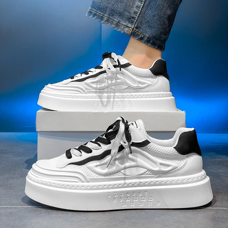 Fashion White Sports Shoes Men Casual Shoes Thick Soles Versatile Breathable Students Shoes Lightweight Sneakers Tennis Shoes Good Vibrations