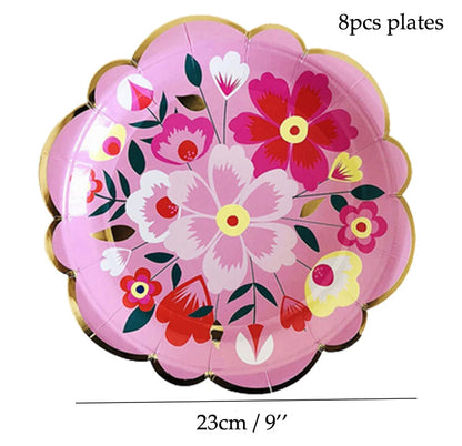 Disposable Tableware Sets Flower Paper Plates Cups Napkins Straw Party Supplies Kids Girl Baby Shower Wedding Birthday Decor Good Vibrations