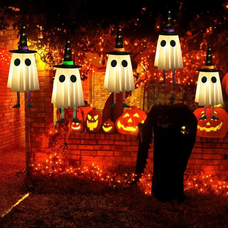 Halloween Hanging Ghost Decorations, Outdoor Halloween Witches Hat Lights, Glowing Ghosts for Garden Trees, Yard Halloween Decor Good Vibrations