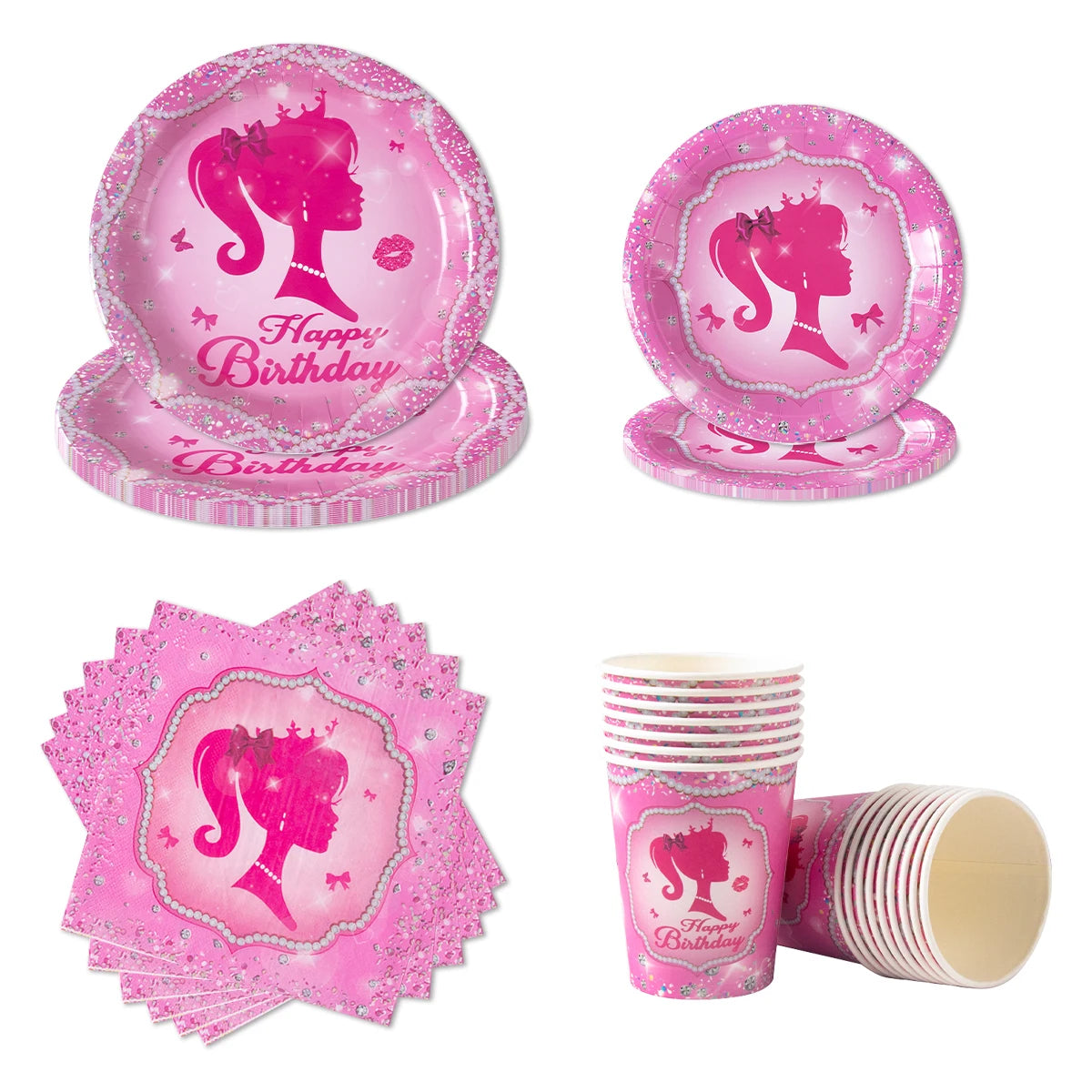 Pink Girls Party Disposable Tableware Paper Plate Cup Napkin Princess Kids Girl Birthday Party Decor Baby Shower Decor Supplies Good Vibrations