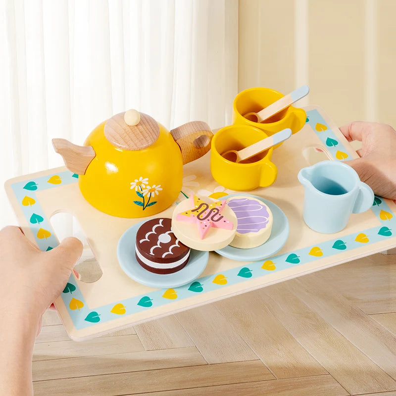 Wooden Pretend Afternoon Tea Toy Set - Children's Role-Playing Toy Ideal For Tea Party Role-Play And Social Skills Development Good Vibrations