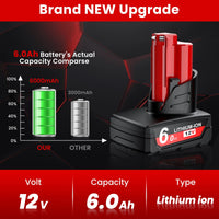 For Milwaukee 12V Tool Battery For Milwaukee M12 6000mAh Lithium Battery Impact Wrench Drill Power Tools Battery Good Vibrations