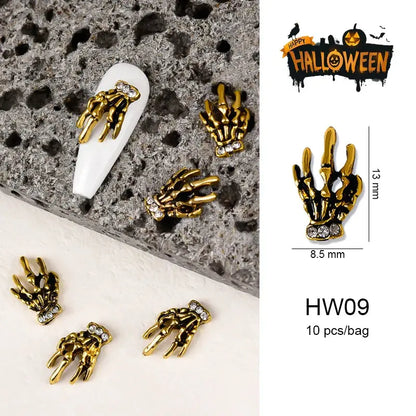 Halloween Alloy Nail Art Charms 3D Ghost Skull Pumpkin Golden Silver Classic Nails Jewelry Ornaments DIY Manicure Accessories Good Vibrations