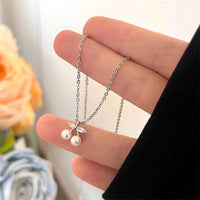 Huitan Chic Small Cherry Pendant Necklace for Women Simulated Pearl Accessories for Engagement Ceremony Zirconia Jewelry Gifts Good Vibrations