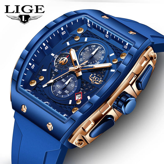 LIGE Top Brand Men's Watches Luxury Square Quartz Wristwatch Waterproof Luminous Chronograph Watch for Men Date Clock Good Vibrations