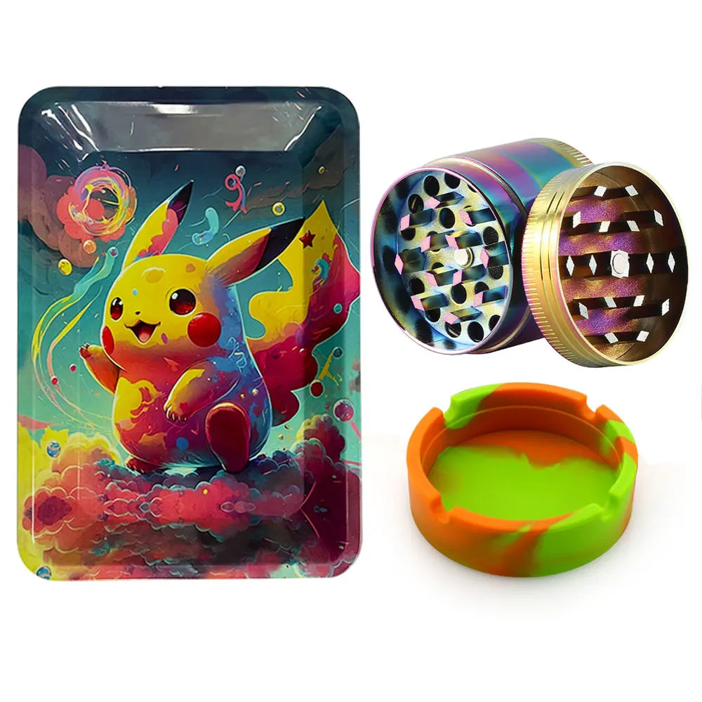 18cmx12.5cm Herb Tobacco Rolling Tray Set Silicone Ashtray Ash Tray 40mm Metal Herbal Grinder Kit Smoking Accessories Good Vibrations Adult Super Store