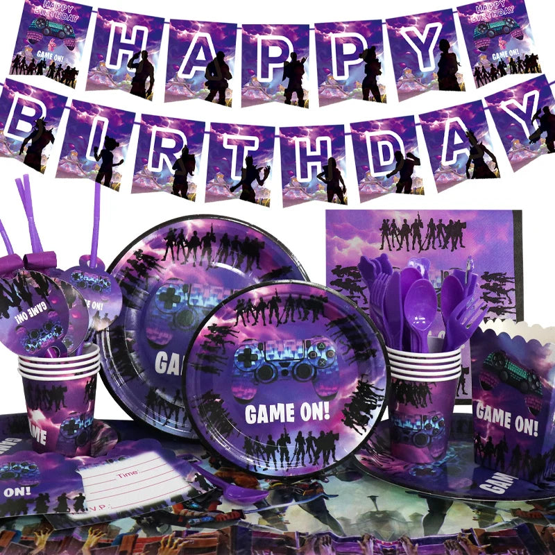Video Game Fortnitions Birthday Party Decoration Cartoon Alpaca Llama Plate Tablecloth Baby Shower Kids Favors Party Supplies Good Vibrations