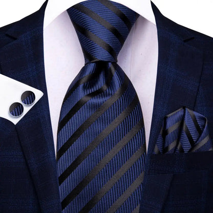 Hi-Tie Navy Blue Solid Paisley Silk Wedding Tie For Men Hanky Cufflink Mens Necktie Set Business Party New Design Dropshipping Good Vibrations