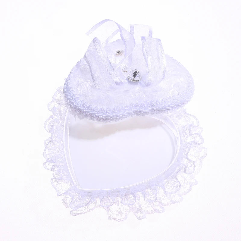 Ring Box Heart Wedding Lace Holder Pillow Ceremony Pillows Jewelry Bearer White Shape Boxes Pearl Rhinestone Case Love Proposal Good Vibrations