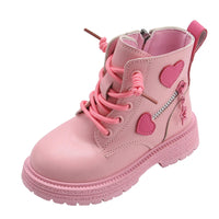 Girls Boots Kids Fashion Rubber Boots Cool Girl Autumn and Winter Cotton Soft Sole Pink with Love Side Zip Princess Round-toe PU Good Vibrations