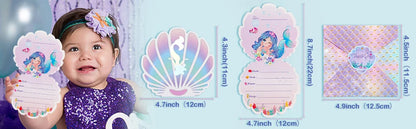 Mermaid Birthday Invitations Girls,3D Pearlescent Invitations Mermaid Party Supplies for Under the Sea Ocean Party Decorations Good Vibrations