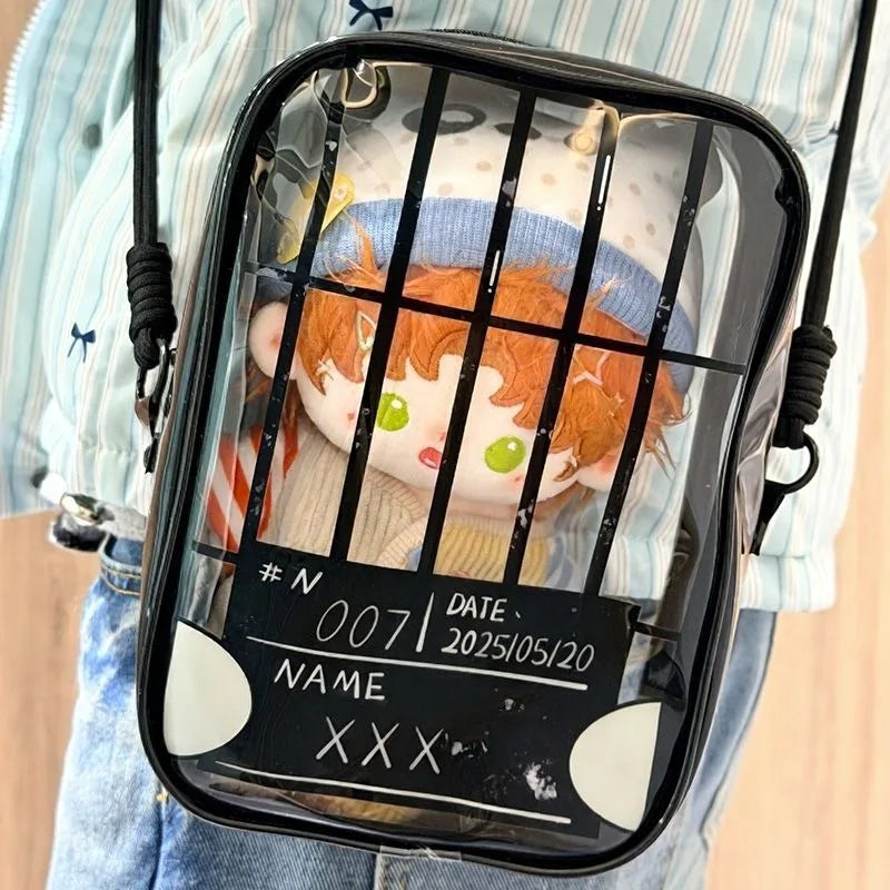 New Fun Creative Prison-themed Itabag Transparent Case For 13cm Doll Portable Clear Keychain Gift Box Collectibles Storage Pouch Good Vibrations