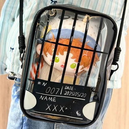 New Fun Creative Prison-themed Itabag Transparent Case For 13cm Doll Portable Clear Keychain Gift Box Collectibles Storage Pouch Good Vibrations
