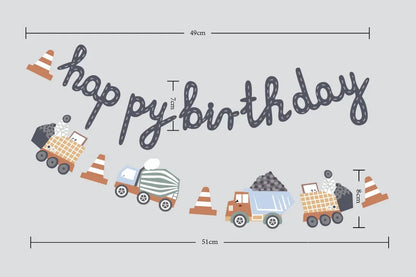 Building Construction Themed Happy Birthday Banner Party Decoration Tractor Excavator Flag Kids Boys Party Supplies Baby Shower Good Vibrations