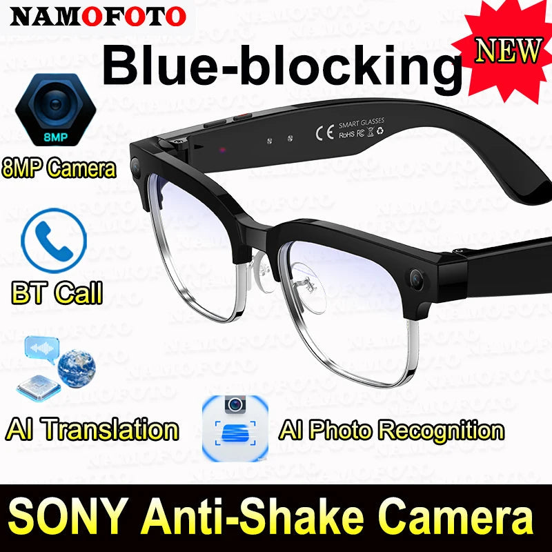 New Al Smart Glasses 8MP HD Camera 4K Video Record Voice Translation Photo Recognition WIFI Transmission BT Call Smart Glasses Good Vibrations