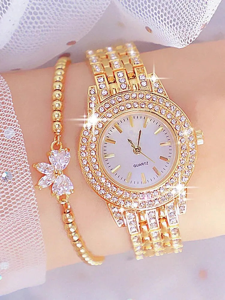 2pcs Fashionable Diamond Studded Real Nail Scale Alloy Set Quartz Bracelet Watch FOR WOMEN'S Watches Good Vibrations