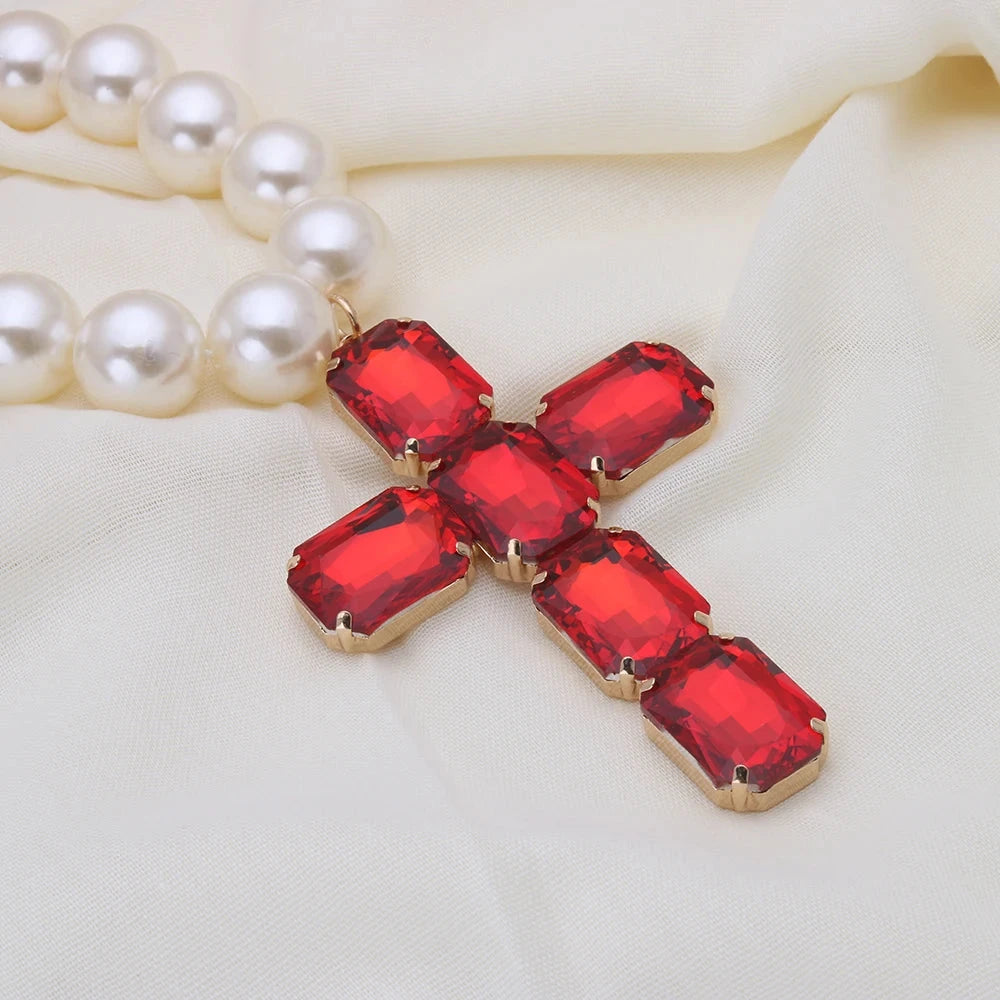 Fashionable and exaggerated large glass cross necklace pendant, luxurious Christmas gift jewelry Good Vibrations