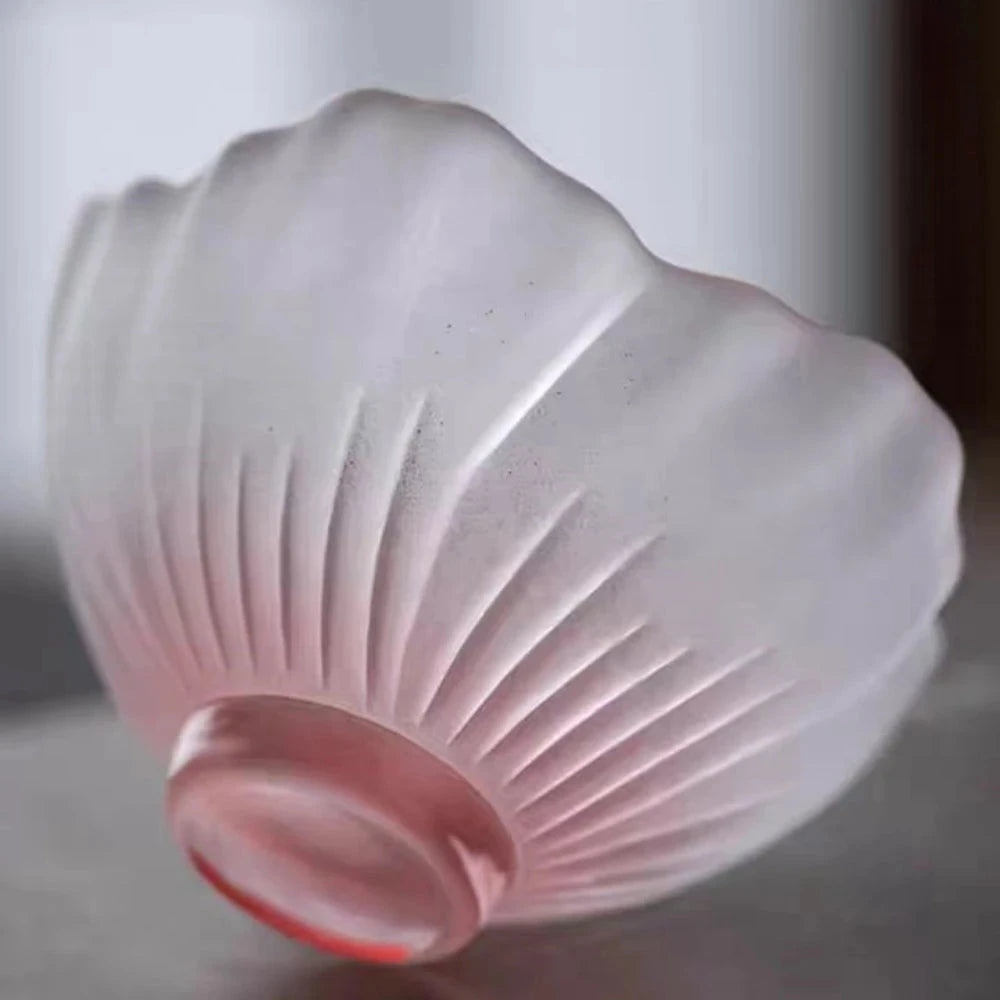 4 Pieces Glazed Glass Frosted Pink Sakura Japanese Teacup, Tableware Good Vibrations