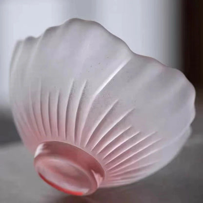 4 Pieces Glazed Glass Frosted Pink Sakura Japanese Teacup, Tableware Good Vibrations