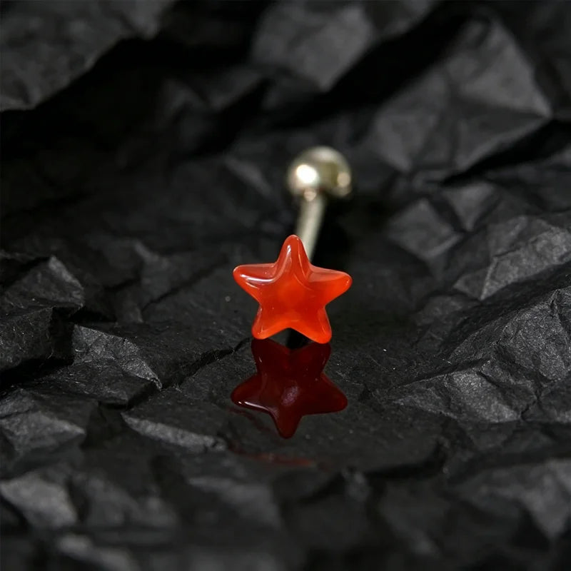 Titanium Steel Tongue Ring Punk Glowing In Dark Five-pointed Star Tongue Stud Fashion Body Piercing Jewelry Good Vibrations