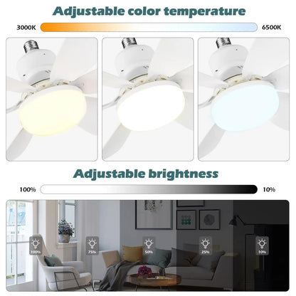 Socket Fan Light With Remote Control Dimmable LED White Socket Ceiling Fan E27 Socket Bulb Bedroom Kitchen Fan Light Good Vibrations