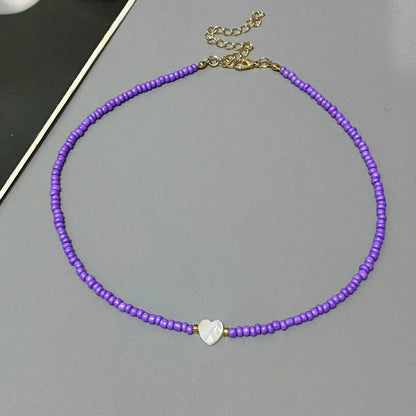 New Nature Shell Love Heart Choker Necklace for Girl Spring Summer Fashion Small Colorful Glass Beads Necklace Gift for Friend Good Vibrations