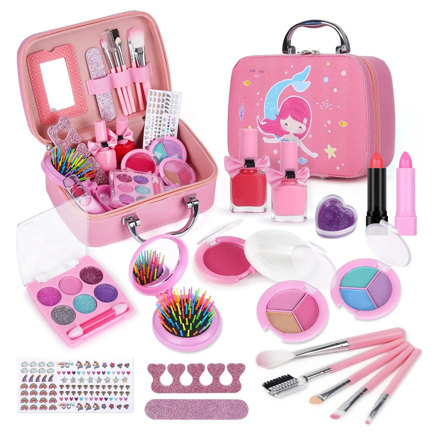 Girls Real Makeup Kit Washable Princess Play Makeup Set Kids Toys Safe Non Toxic Girls Pretend Play Birthday for Kids Gifts Good Vibrations