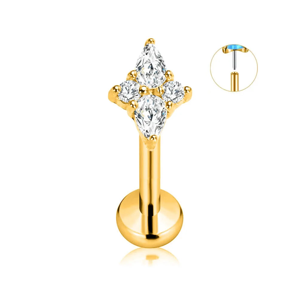 ASTM F136 G23 Titanium Flower Petals Star Heart Butterfly Threadless Piercing Pin Push in Labret Daith Conch Earring 16G 18G 20G Good Vibrations
