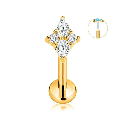 ASTM F136 G23 Titanium Flower Petals Star Heart Butterfly Threadless Piercing Pin Push in Labret Daith Conch Earring 16G 18G 20G Good Vibrations