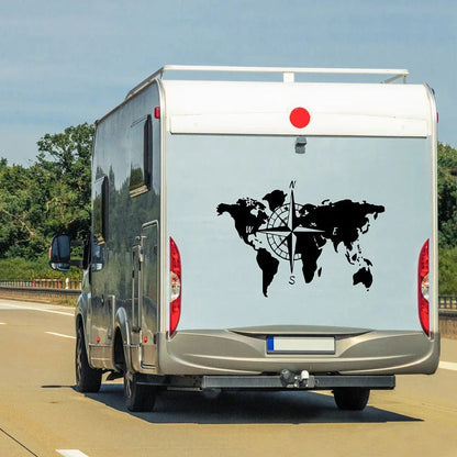 World map compass RV self-adhesive sticker, travel exploration RV, RV, truck, car beauty, scratch cover Good Vibrations
